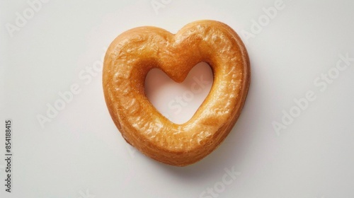 Minimalism of a plain heartshaped donut on a white background, sleek and modern