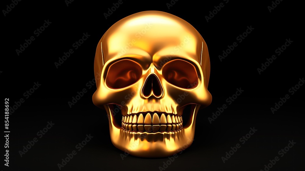A 3D rendering of a gold skull isolated on a black background. A 3D rendering of a gold skull isolated on a black background.