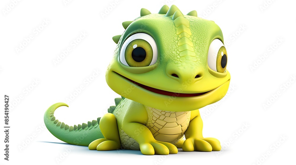 Fototapeta premium Cute and colorful 3D rendering of a baby iguana.