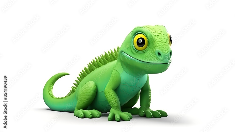 A cute and friendly green iguana🦎 is sitting on a white background. The iguana has big, yellow eyes and a happy expression on its face. A cute and friendly green iguana🦎 is sitting on a white background. The iguana has big, yellow eyes and a happy expression on its face.