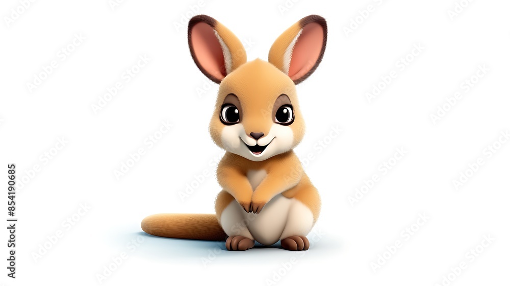 Obraz premium Cute cartoon kangaroo sitting up on its haunches with a happy expression on its face.