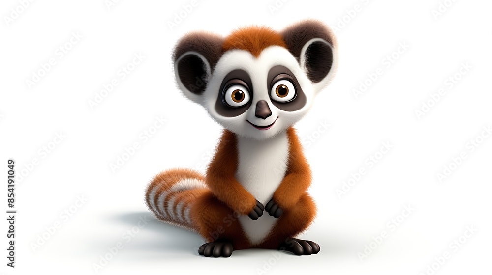 A cute and cuddly lemur with big eyes and a long tail. It is sitting on a white background and looking at the camera with a friendly expression. A cute and cuddly lemur with big eyes and a long tail. It is sitting on a white background and looking at the camera with a friendly expression.