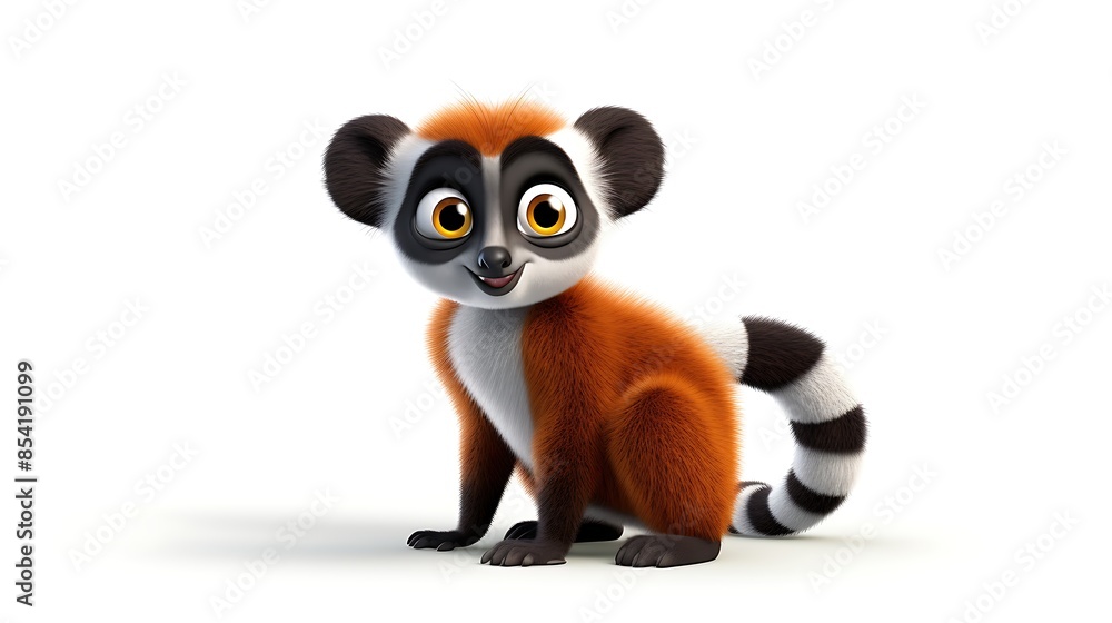 A cute and cuddly lemur with big eyes and a long tail. It is sitting on a white background and looking at the camera with a curious expression. A cute and cuddly lemur with big eyes and a long tail. It is sitting on a white background and looking at the camera with a curious expression.