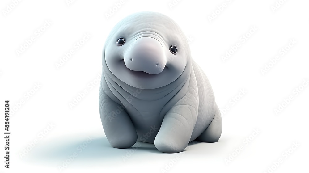 This adorable 3D rendering of a baby manatee is sitting up and looking at the camera with a curious expression on its face. This adorable 3D rendering of a baby manatee is sitting up and looking at the camera with a curious expression on its face.