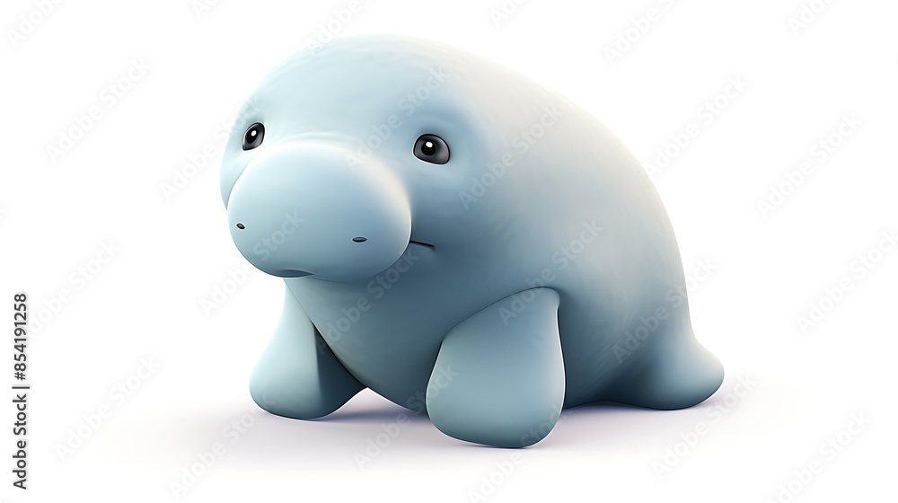 3D illustration of a cute and friendly cartoon manatee. The manatee is sitting on a white background and looking at the camera with its big, sad eyes. 3D illustration of a cute and friendly cartoon manatee. The manatee is sitting on a white background and looking at the camera with its big, sad eyes.