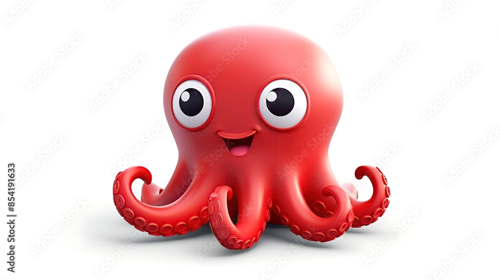 This is a 3D rendering of a red octopus. The octopus has a friendly expression on its face and is looking at the viewer. This is a 3D rendering of a red octopus. The octopus has a friendly expression on its face and is looking at the viewer.