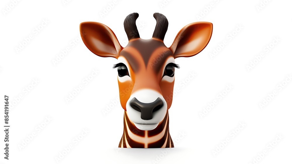 3D rendering of a cute cartoon bongo antelope head with big eyes and a pink nose, isolated on a white background. 3D rendering of a cute cartoon bongo antelope head with big eyes and a pink nose, isolated on a white background.