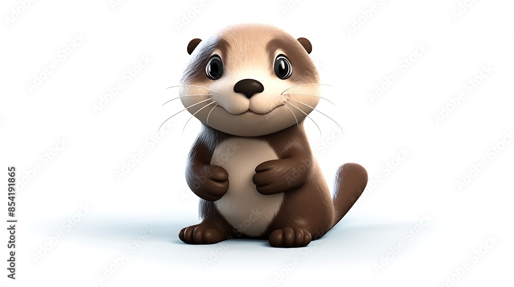 This is an adorable 3D rendering of an otter. It has soft brown fur, a round face, and big black eyes. This is an adorable 3D rendering of an otter. It has soft brown fur, a round face, and big black eyes.