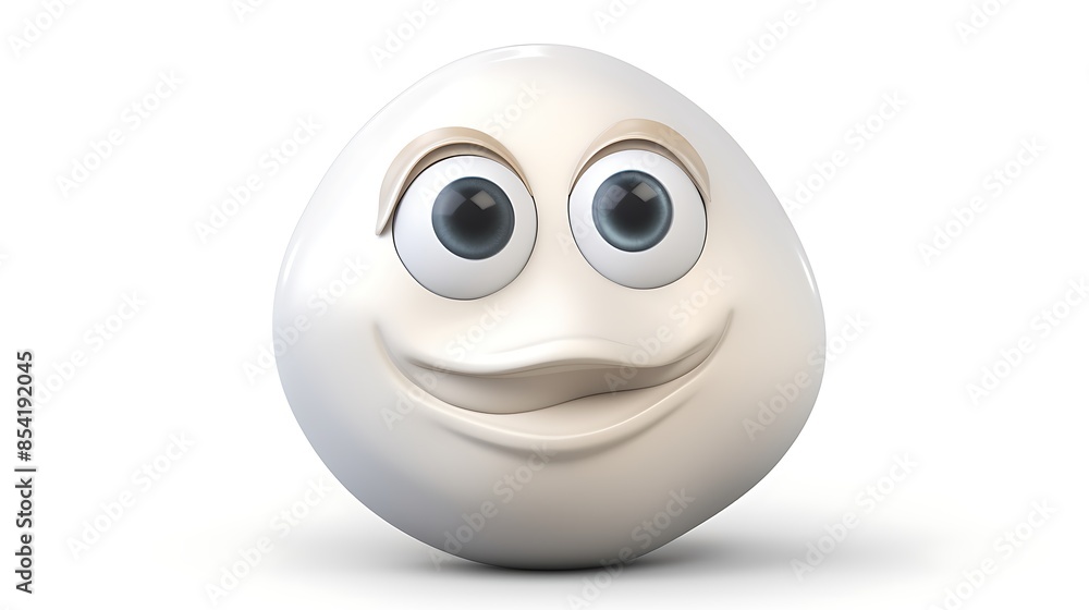 3D rendering of a cute and simple cartoon egg character with a happy smiling face. The egg has big blue eyes and a friendly expression. 3D rendering of a cute and simple cartoon egg character with a happy smiling face. The egg has big blue eyes and a friendly expression.
