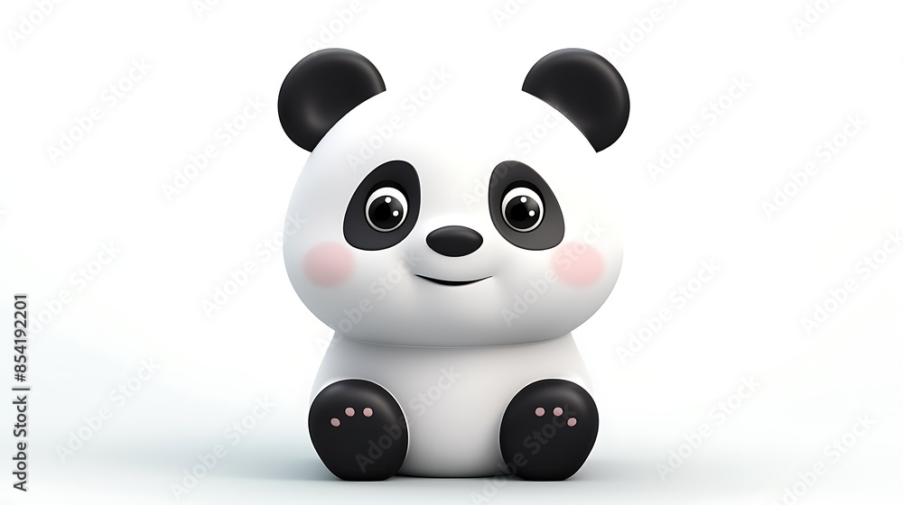 Naklejka premium 3D rendering of a cute cartoon panda. The panda has black and white fur, with big round eyes and a pink nose.
