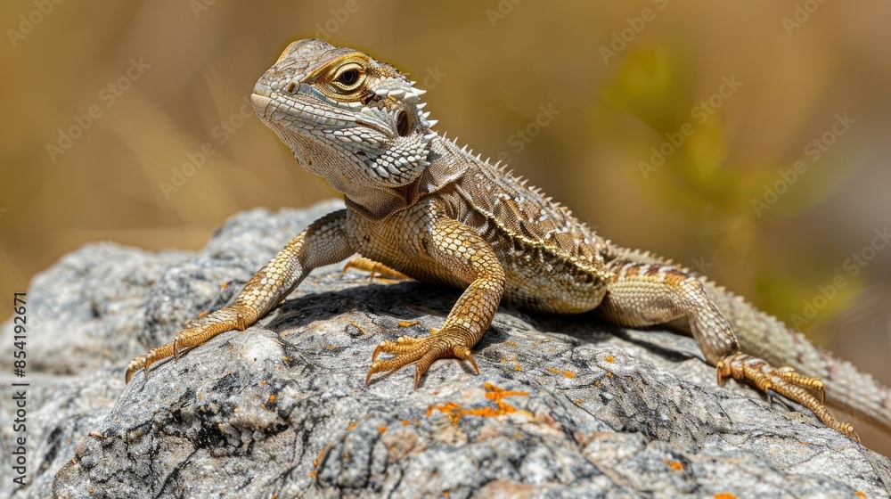 Photograph of a lizard basking in the sun on a rock, its scales shimmering in the light. Photograph of a lizard basking in the sun on a rock, its scales shimmering in the light.