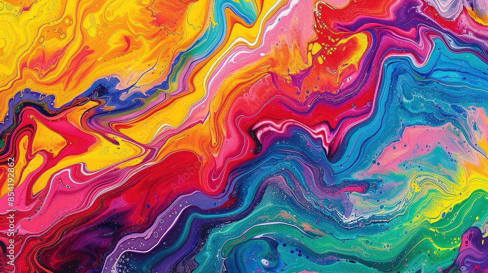 Abstract Marbled Acrylic Paint with Vibrant Multicolored Waves and Swirls Abstract Marbled Acrylic Paint with Vibrant Multicolored Waves and Swirls