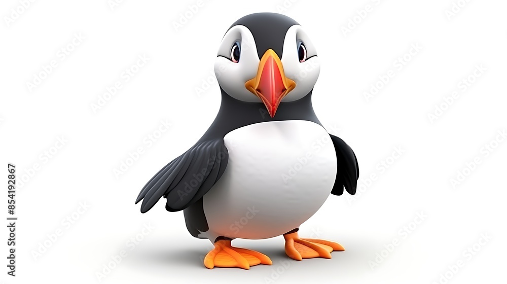 Cute cartoon puffin bird with bright orange beak. 3D rendering. Cute cartoon puffin bird with bright orange beak. 3D rendering.