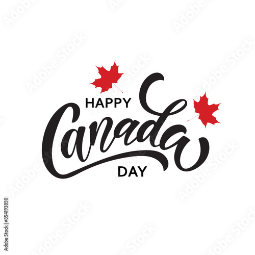 Happy Canada Day handwritten text isolated on white background. Modern brush ink calligraphy, vector illustration. Hand lettering typography. Postcard, logo, greeting card, banner design. 1st of July