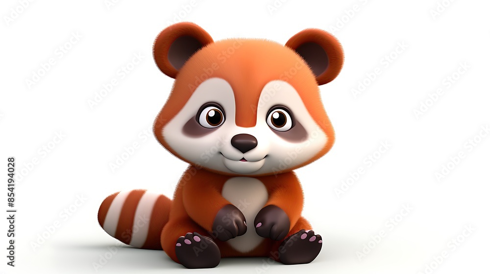 This adorable red panda is sitting up and looking at the camera with its big, round eyes. This adorable red panda is sitting up and looking at the camera with its big, round eyes.