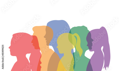 Silhouettes of a group of children.Silhouettes of children standing side by side together.Vector illustration.