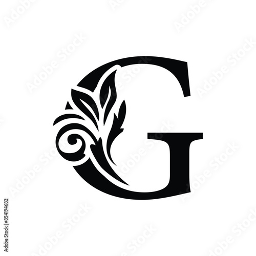 letter G flower letters. Vintage ornament initial Alphabet. Logo vector	