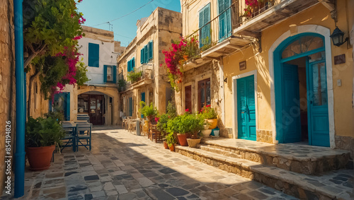 beautiful street in Rethymnon Greece, summer