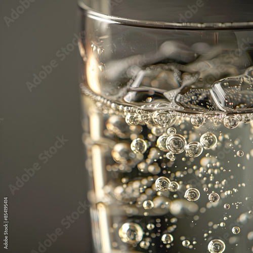 Close-Up of Effervescent Quinine-Infused Tonic Water in Clear Glass Illuminated Against Neutral Background