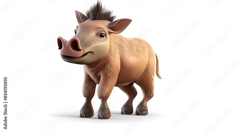 Naklejka premium Cute cartoon warthog isolated on white background. 3D rendering.