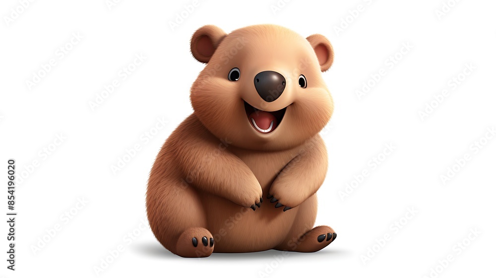 A cute and cuddly wombat sitting on a white background. The wombat has a big smile on its face and is looking up at the viewer. A cute and cuddly wombat sitting on a white background. The wombat has a big smile on its face and is looking up at the viewer.