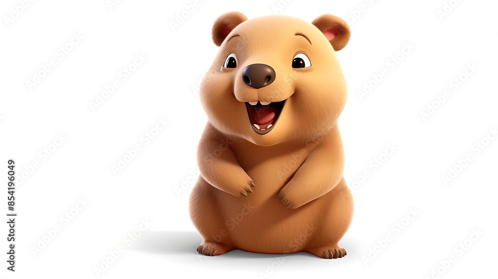 A cute and cuddly cartoon quokka, standing on its hind legs and looking at the viewer with a happy expression. A cute and cuddly cartoon quokka, standing on its hind legs and looking at the viewer with a happy expression.