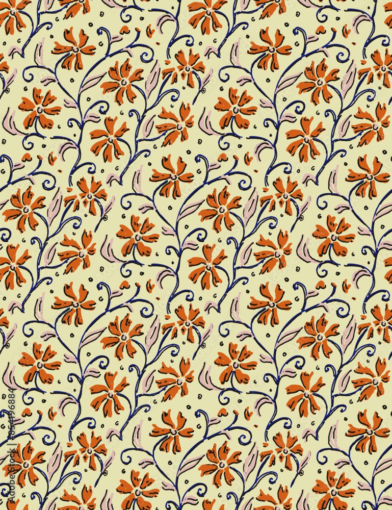 Seamless floral pattern. Print for textiles in doodle style. Vector illustration. Seamless floral pattern. Print for textiles in doodle style. Vector illustration.