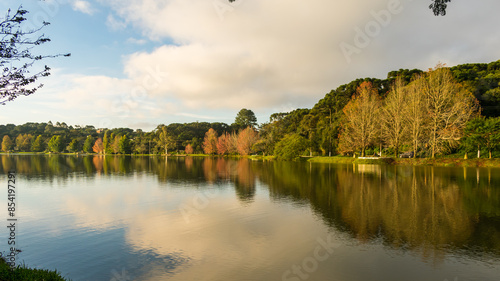 Bild auf Leinwand A view of Sao Bernardo Lake in Autumn