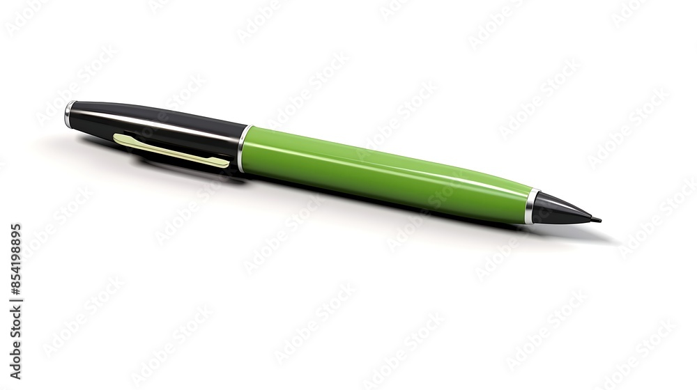 A green and black pen on a white background. The pen is lying on its side and pointing to the right. The pen has a shiny surface and a gold clip. A green and black pen on a white background. The pen is lying on its side and pointing to the right. The pen has a shiny surface and a gold clip.
