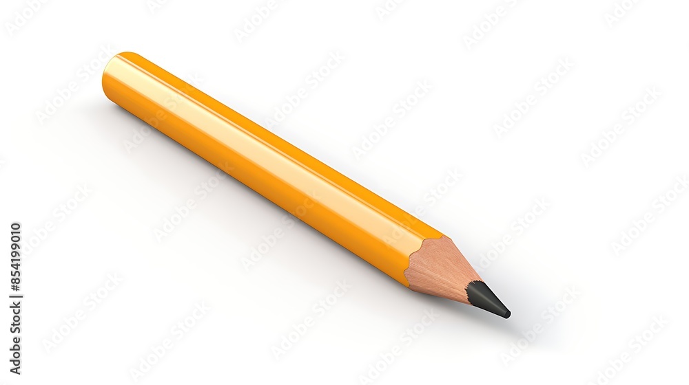 A simple yellow sharpened pencil. It is placed on a white background. The pencil is in focus and the background is blurred. A simple yellow sharpened pencil. It is placed on a white background. The pencil is in focus and the background is blurred.