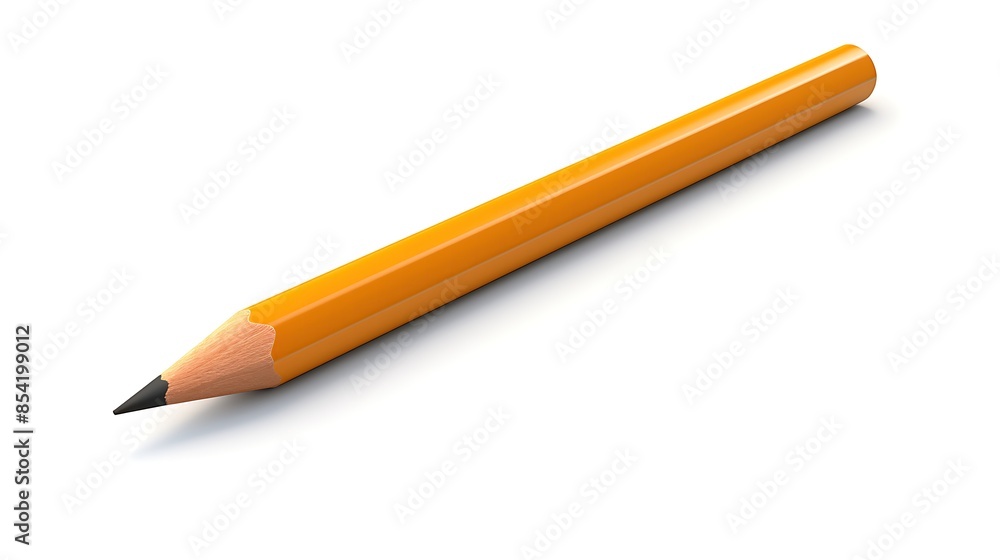 A simple yellow sharpened pencil on a white background. The pencil is lying down horizontally and is facing the left of the image. A simple yellow sharpened pencil on a white background. The pencil is lying down horizontally and is facing the left of the image.