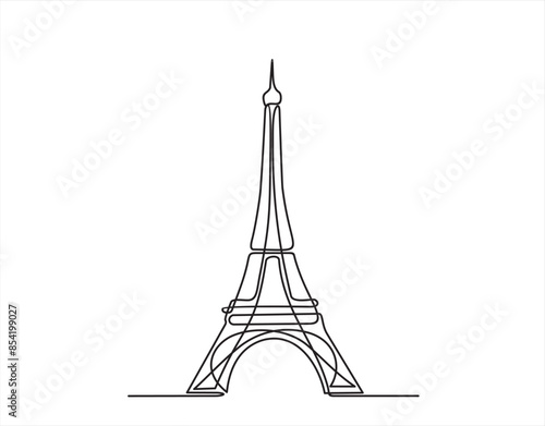 Eiffel tower continuous one line drawn. Vector isolated on white.