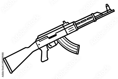 Ak 47 submachine gun outline vector art