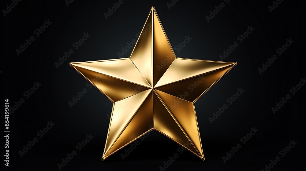 A three-dimensional rendering of a gold star on a black background. The star is in focus and has a shiny, metallic surface. A three-dimensional rendering of a gold star on a black background. The star is in focus and has a shiny, metallic surface.