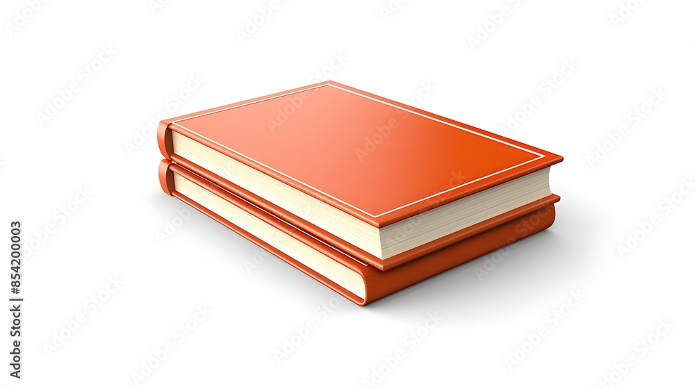 3D illustration of two orange books. The books are stacked on top of each other. The books are isolated on a white background. 3D illustration of two orange books. The books are stacked on top of each other. The books are isolated on a white background.
