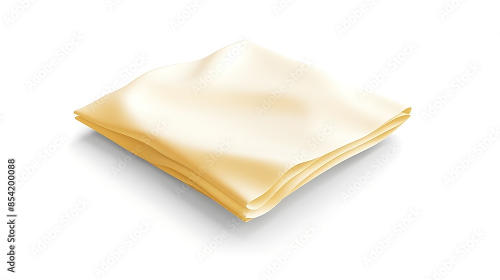 3D illustration of a folded cheese slice. The cheese is yellow and has a smooth, shiny surface. 3D illustration of a folded cheese slice. The cheese is yellow and has a smooth, shiny surface.