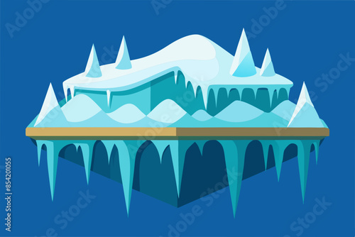 Frozen landscape with ice rocks