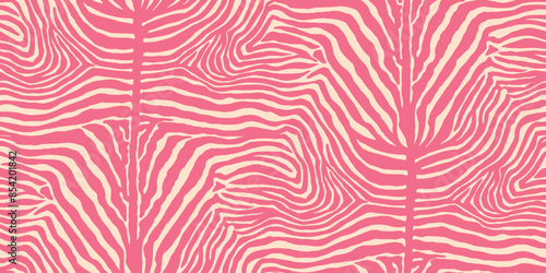 Trendy pink zebra animal skin pattern on light yellow background. Vector seamless for fabric, textile, clothes