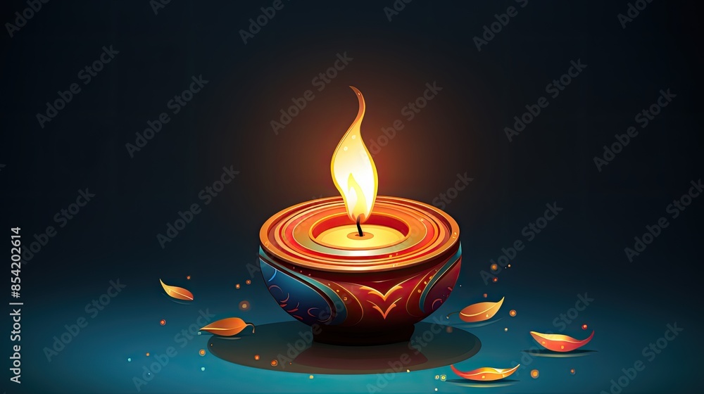 Fototapeta premium A beautiful diya, or oil lamp, is the centerpiece of this image.