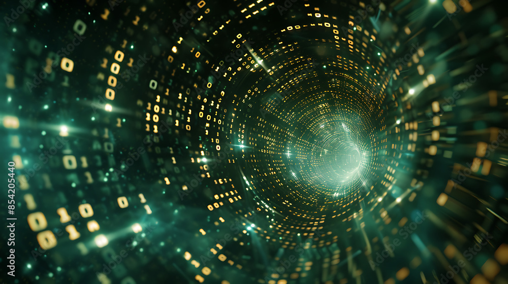 Obraz premium Abstract 3D Digital Binary Code Network: Swirling Data and Connectivity
