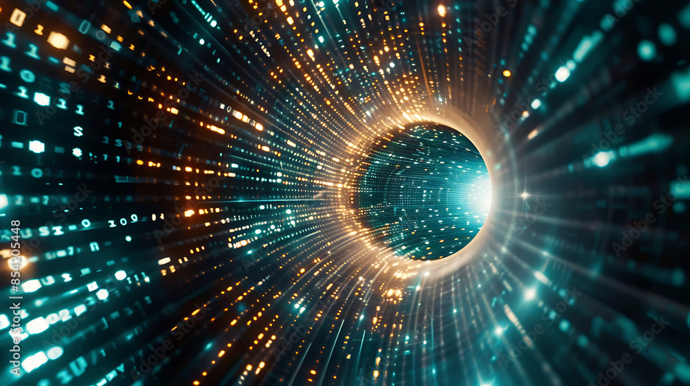 Obraz premium Abstract 3D Digital Binary Code Network: Swirling Data and Connectivity