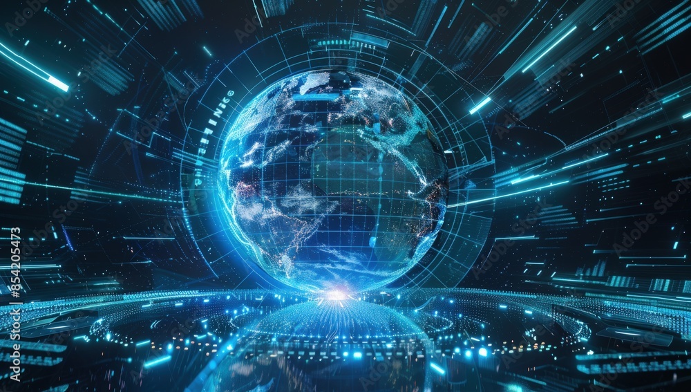 A computer generated image of a globe with a blue and orange background. Generate AI image A computer generated image of a globe with a blue and orange background. Generate AI image