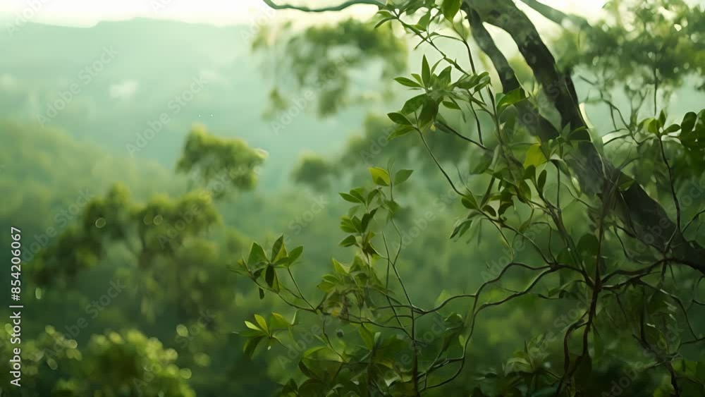 Hazy treetop view providing a tranquil and immersive experience in the midst of adventure. Hazy treetop view providing a tranquil and immersive experience in the midst of adventure.