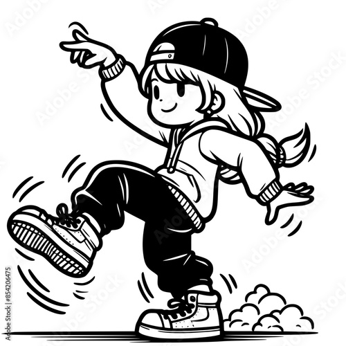 Skater girl dancing position, vector illustration