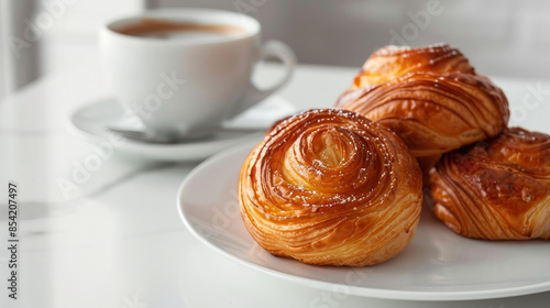 Morning Delights: Assorted Pastries and Freshly Brewed Coffee in Cozy Kitchen Setting
