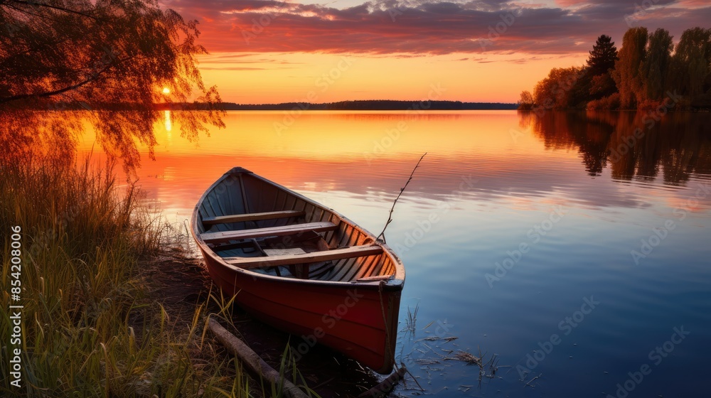 Obraz premium boat at sunset