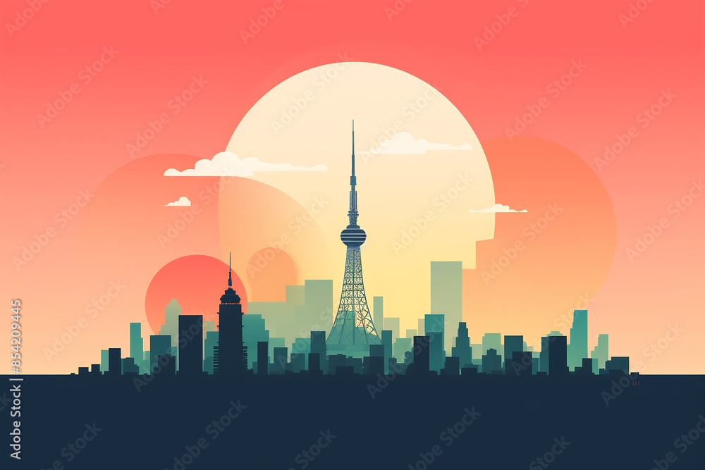 Obraz premium Tokio urban landscape. Pattern with houses. Illustration