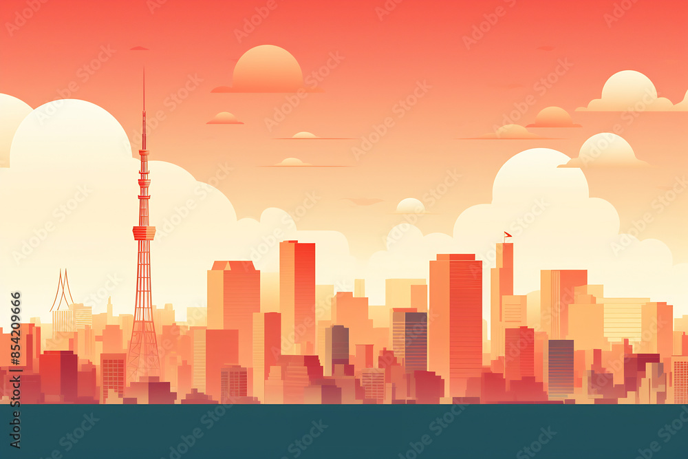 Fototapeta premium Tokio urban landscape. Pattern with houses. Illustration