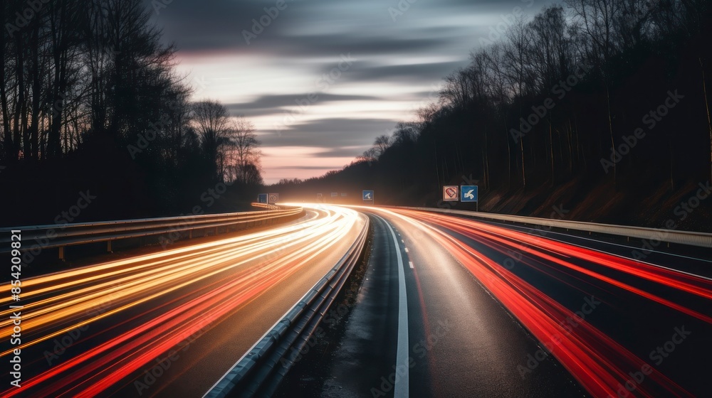 Car light trails on the road at night. Long exposure Car light trails on the road at night. Long exposure