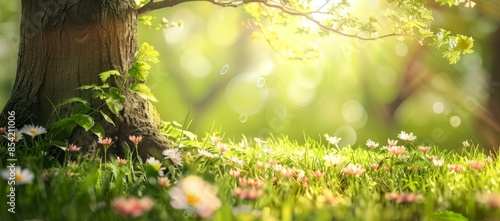 An empty space with a tree in the park and an AI generator in the background.